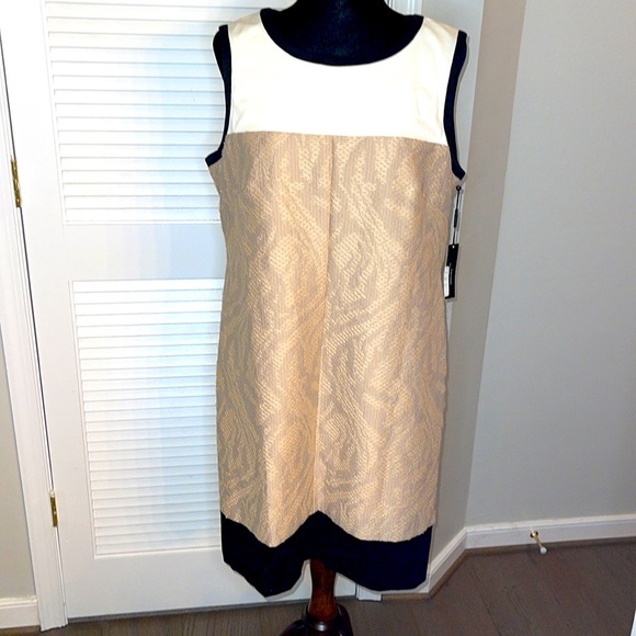 Tahari Dresses & Skirts - Tahiti Arthur S. Levine Cream , Antique Gold and Black Shaft Dress NWT